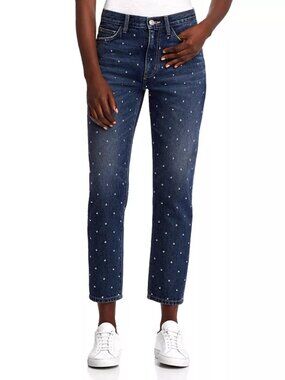 Current Elliott The Vintage Studded Cropped Straight Leg Jeans Dark Wash Blue 26